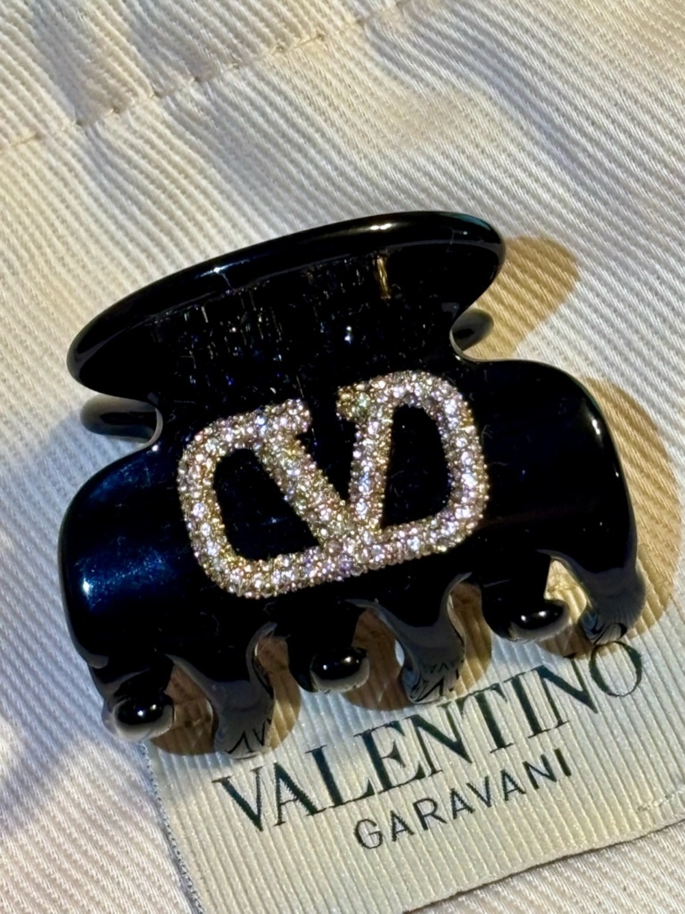 Valentino Garavani Black Hair Claw with Crystal Logo